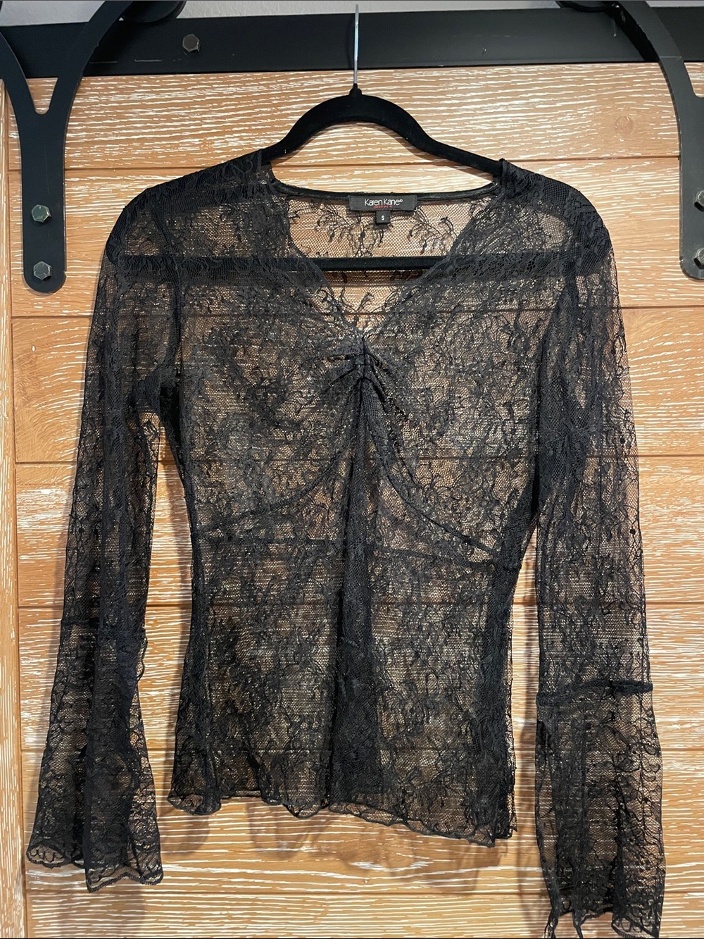 Karen Kane Black Lace Long-Sleeve Sheer Top